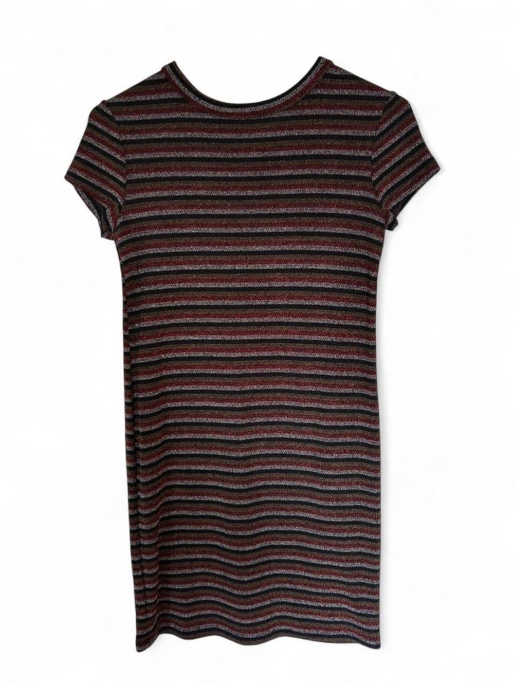 Rosie Harlow Striped Short-Sleeve Mini Dress in Black and Red Metallic